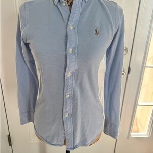 Women’s Ralph Lauren Light Blue Knit Oxford Button Down Shirt Size S